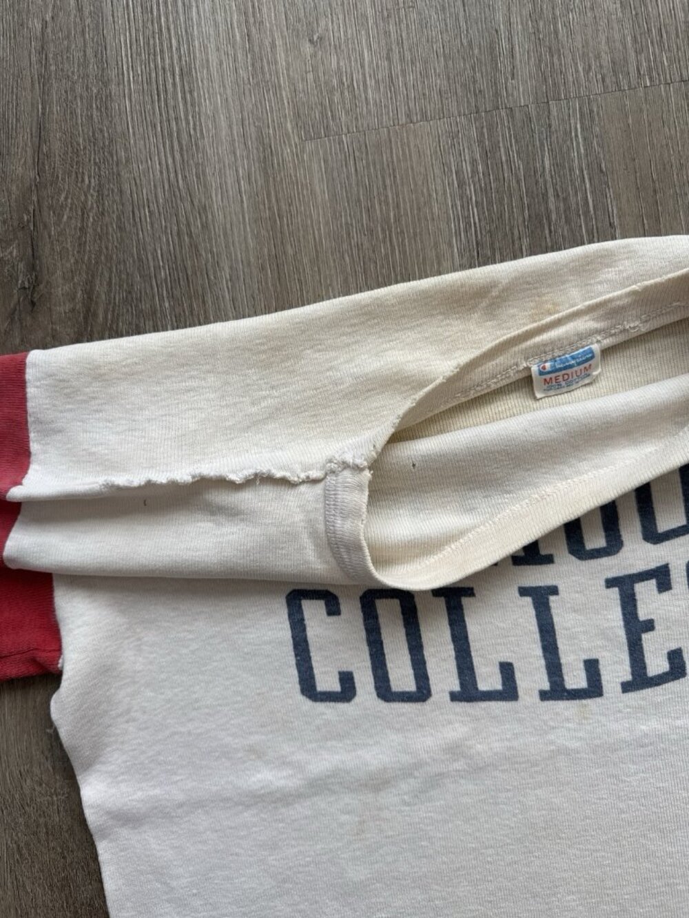 True Vintage 60s Champion Monmouth College 3/4 Sleeve Football Shirt Rare Fade - Picture 12 of 14